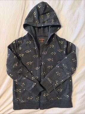 Cat & Jack Dark Charcoal Zip-Up Hoodie with gold Heart Pattern